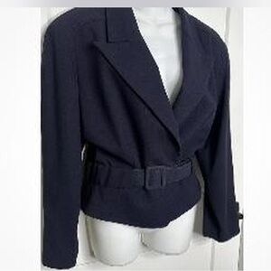 Vintage Bill Blass Navy Blue Belted cropped blazer